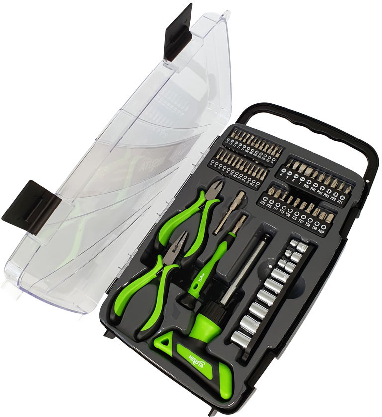 Juego de herramientas con pinza, alicate, destornillador de 58 piezas Nisuta (NSKD58)