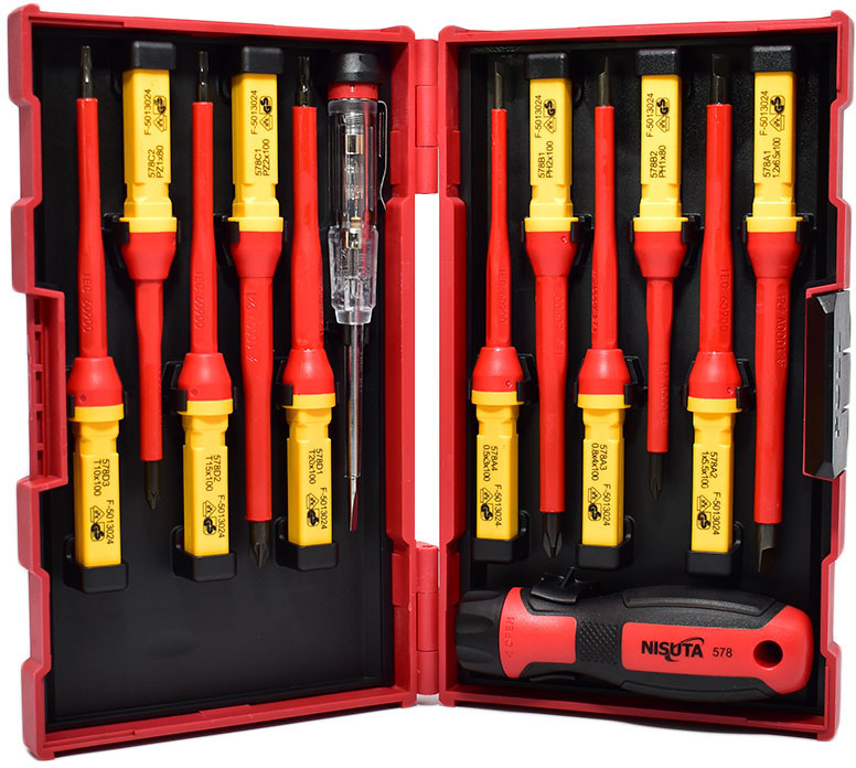 Kit de destornillador de 1000V de 13 piezas para electricista Nisuta (NSKVDE13)