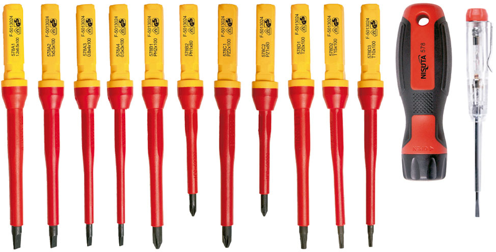 Kit de destornillador de 1000V de 13 piezas para electricista Nisuta (NSKVDE13)