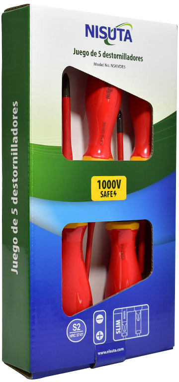 Kit de destornilladores de 1000V de 5 piezas para electricista Nisuta (NSKVDE5)
