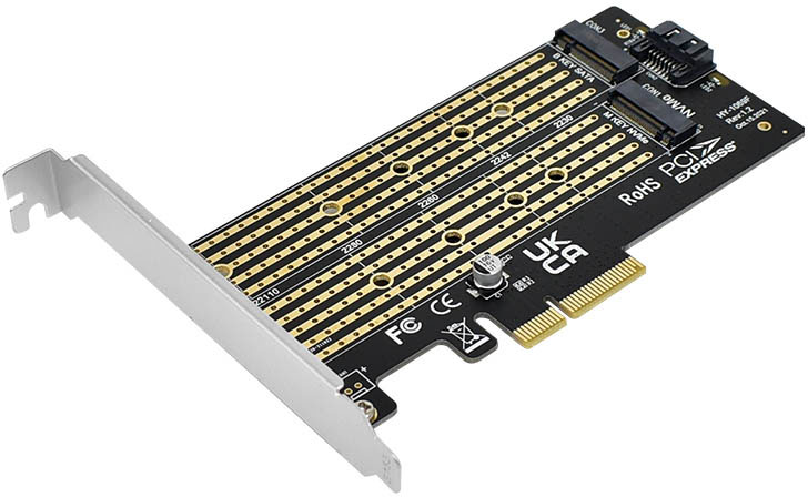 Placa PCI Express para 2 discos M.2 SSD NVMe y NGFF SATA Nisuta (NSPLPCIEM2)