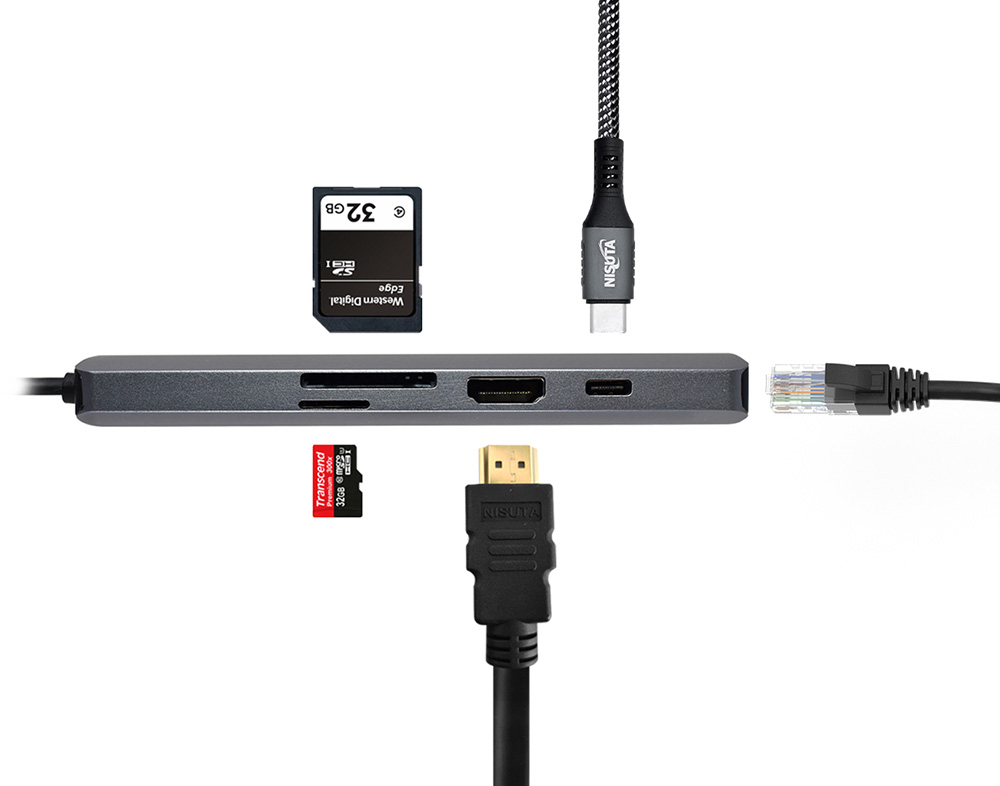Docking USB C 3.1 a HDMI, Red, Hub USB 3.0, PD, lector de tarjetas Nisuta NSUCD2