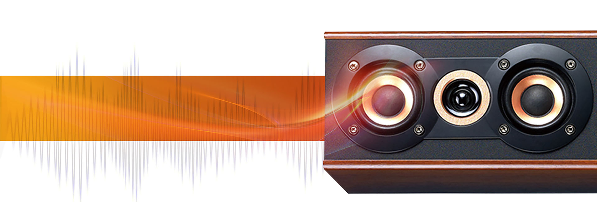 Parlante Genius SP-HF800A II de lado, con ondas sonoras de colores saliendo del mismo