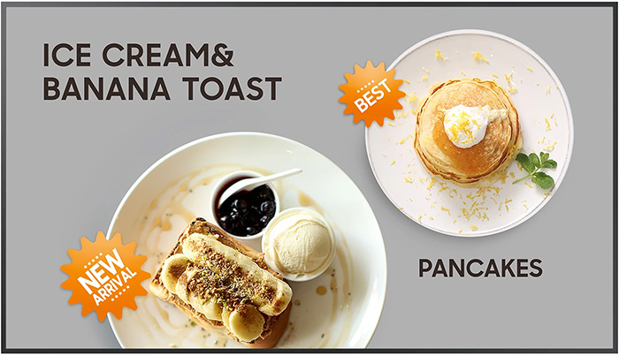 Vista frontal de la pantalla Samsung Smart Signage QM32C de 32 pulgadas.