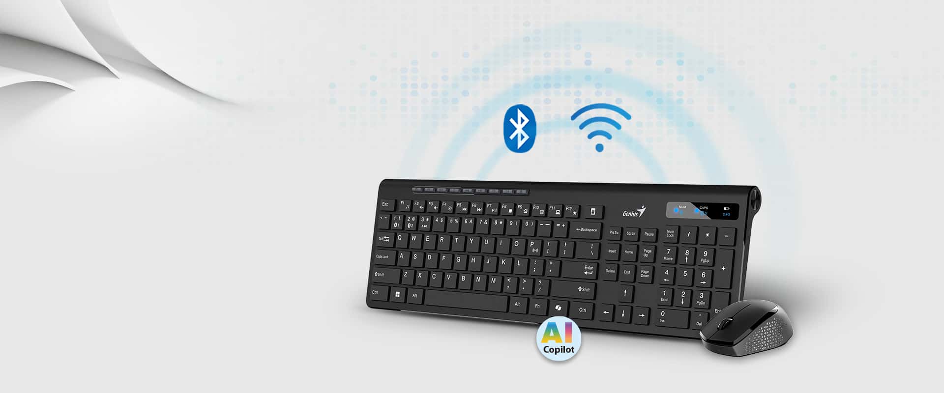Combo inalámbrico Genius SlimStar 8230 con teclado, mouse, AI Copilot y conexión Bluetooth y 2.4GHz