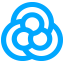 Ícono de un logo azul que consiste en tres círculos entrelazados, formando una figura simétrica con un espacio triangular en el centro.