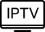 Un ícono lineal negro sobre un fondo blanco que representa un televisor de pantalla plana con la palabra (IPTV) escrita en el centro de la pantalla.