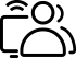 Un ícono lineal negro sobre un fondo blanco que representa una figura humana de perfil con ondas de señal inalámbrica emanando de su cabeza, ubicada junto a un rectángulo vertical con una base horizontal.