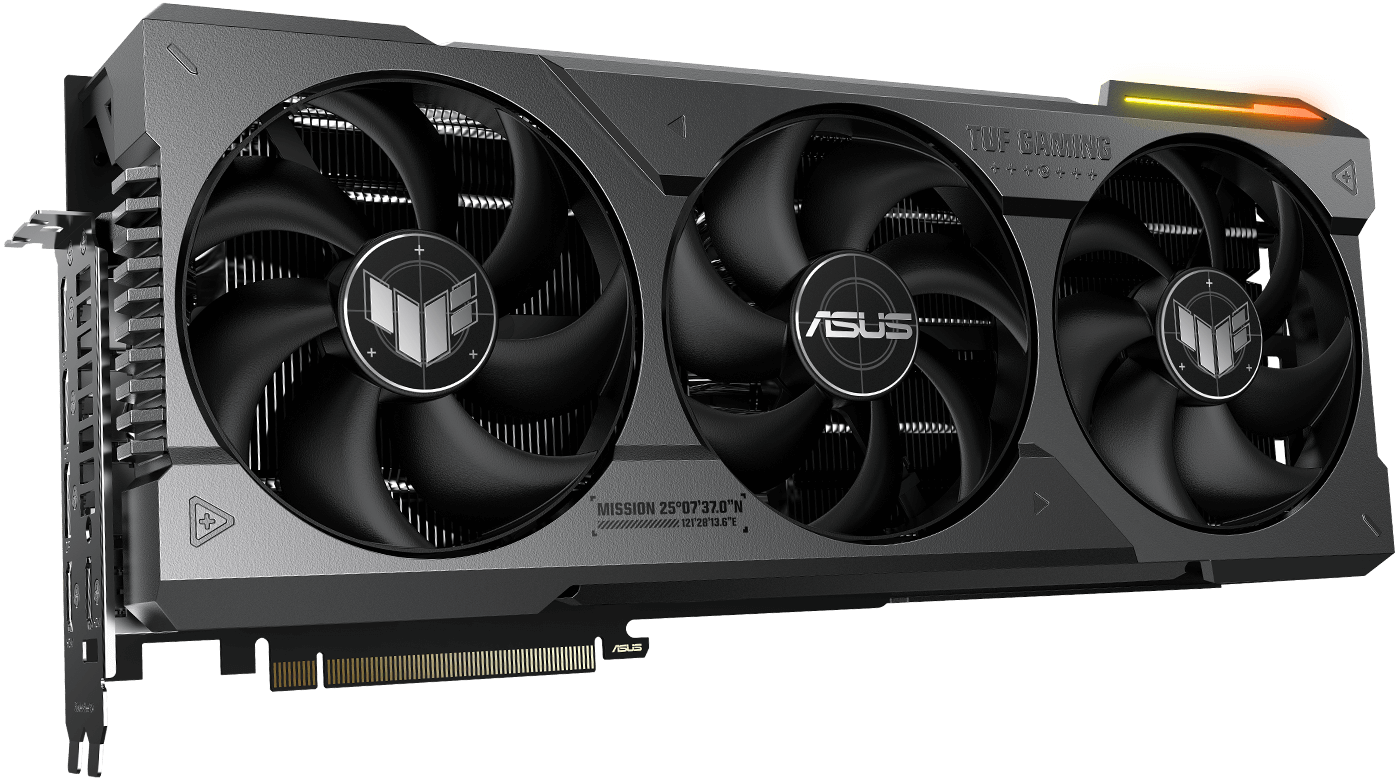 Vista frontal de la tarjeta gráfica ASUS TUF Gaming GeForce RTX 4080