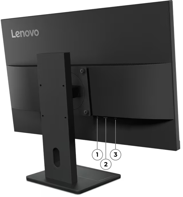 Vista trasera del Monitor Lenovo ThinkVision E24-40 enumerando los puertos del 1 al 3