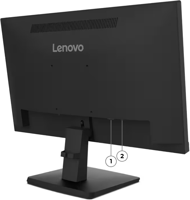 Vista trasera del Monitor Lenovo ThinkVision S22-4e enumerando los puertos del 1 al 2