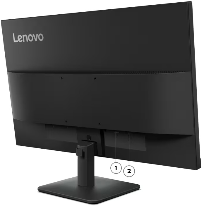 Vista trasera del Monitor Lenovo ThinkVision S24-4e enumerando los puertos del 1 al 2