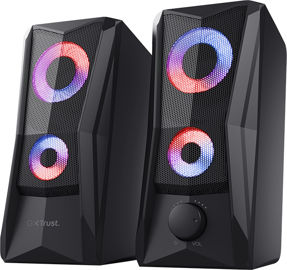 Parlantes 2.0 con iluminación RGB Trust GXT 606 Javv de color negro