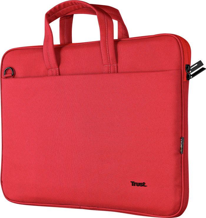 Maletín slim ecológico para notebooks de 16 pulgadas Trust Bologna, de color rojo
