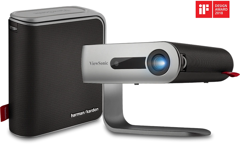 Proyector Portátil Smart LED ViewSonic M1+ con altavoces Harman Kardon®, Diseño ganador del premio iF