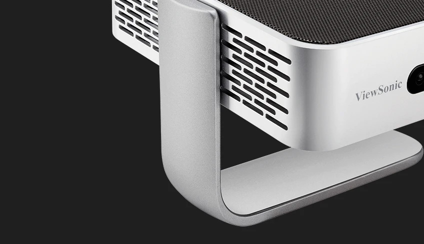 Detalle del Soporte de metal del Proyector Portátil Smart LED ViewSonic M1+ con altavoces Harman Kardon®, Diseño ganador del premio iF