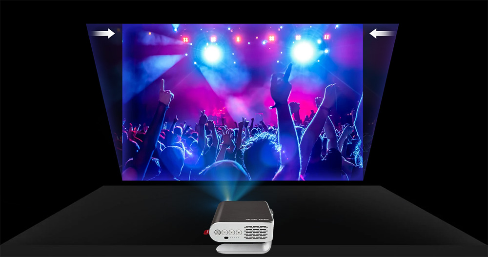 Proyector Portátil Smart LED ViewSonic M1+ con altavoces Harman Kardon®, Imágenes siempre perfectamente proporcionadas, Corrección trapezoidal automática