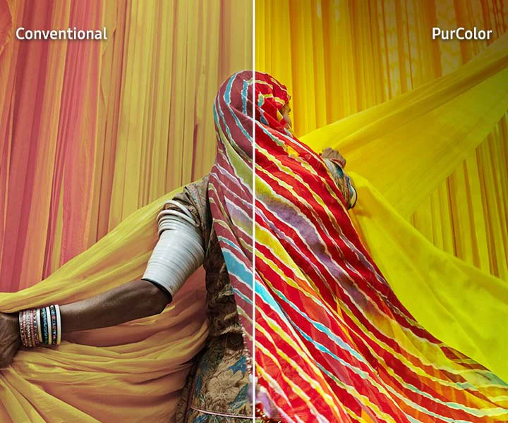 La parte PurColor de la pantalla es más colorida y vívida en comparación con el lado convencional de la misma.