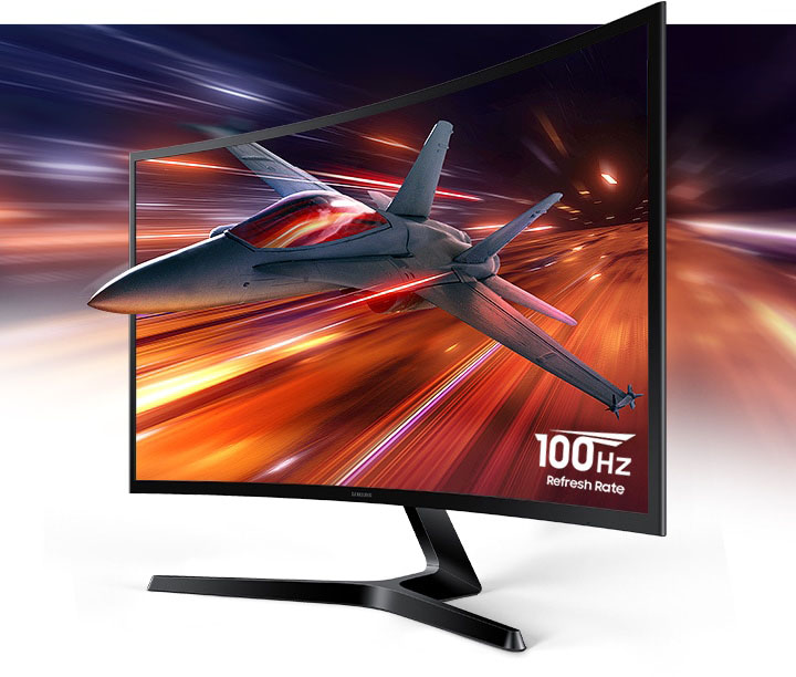 Un avión vuela en la pantalla del monitor, en la que también se muestra una tasa de refresco de 100 Hz