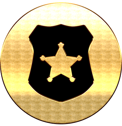 Placa dorada redonda con escudo y estrella en el centro