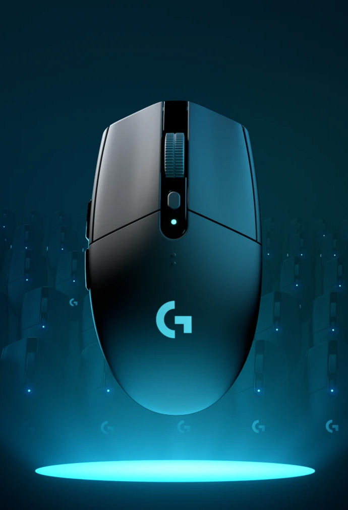 vista superior del Mouse Logitech G305 LIGHTSPEED, iluminado desde abajo