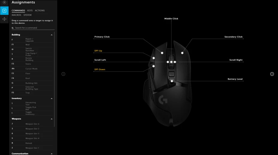 captura de pantalla del software Logitech G HUB
