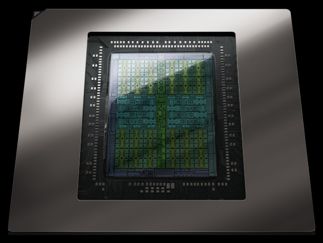 Imagen de un chip con Arquitectura NVIDIA Blackwell, el die del nucleo de GPU es visible