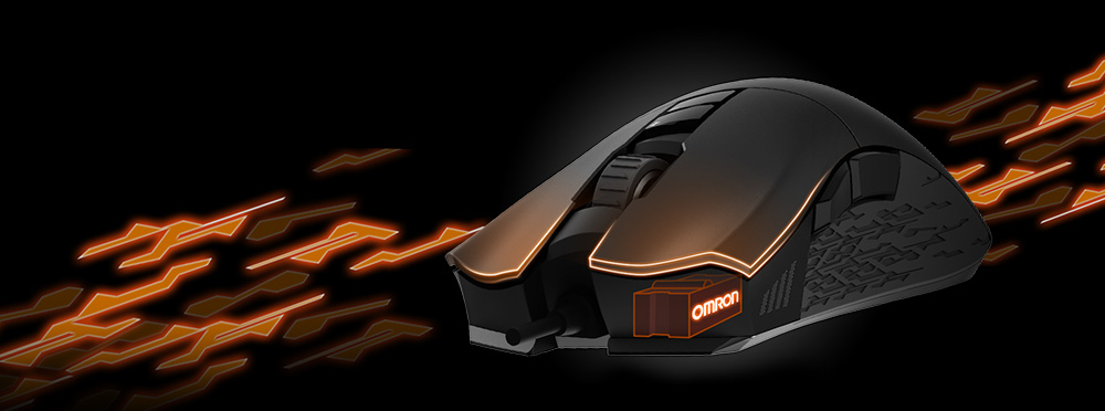 Mouse Gigabyte AORUS M3, con detalle del SWITCH OMRON