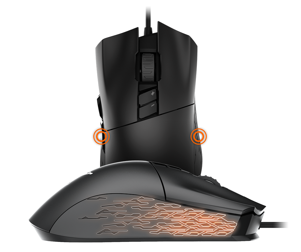 Mouse Gigabyte AORUS M3, detalle de los AGARRES DE GOMA