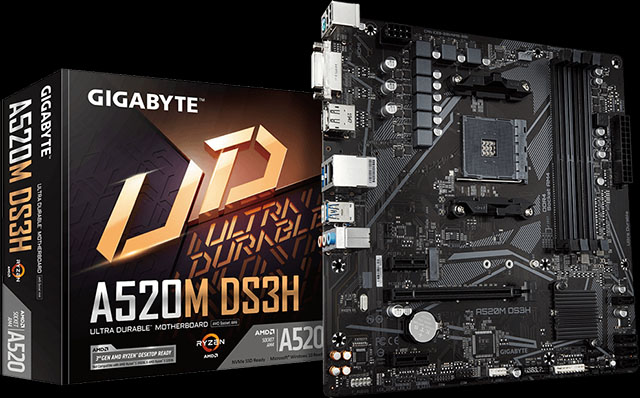 Motherboard GIGABYTE A520M DS3H & Box - Hero Image