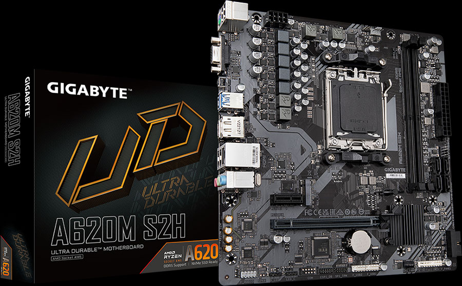 Motherboard Gigabyte A620M S2H & Box - Hero Image