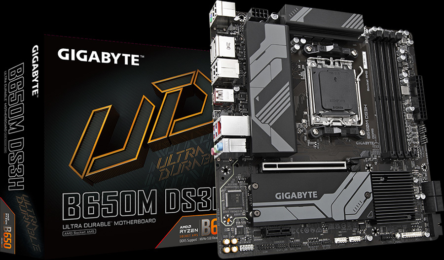 Motherboard Gigabyte B650M DS3H & Box - Hero Image