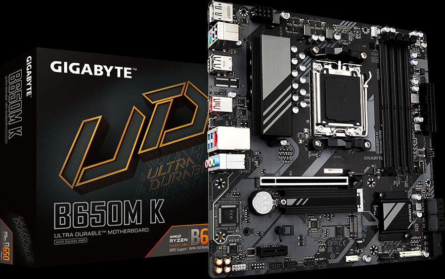 Motherboard Gigabyte B650M K & Box - Hero Image