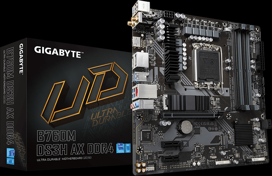 Motherboard Gigabyte B760M DS3H AX DDR4 & Box - Hero Image