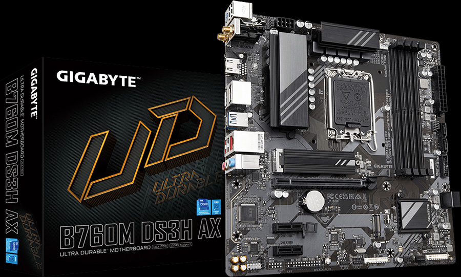 Motherboard Gigabyte B760M DS3H AX & Box - Hero Image