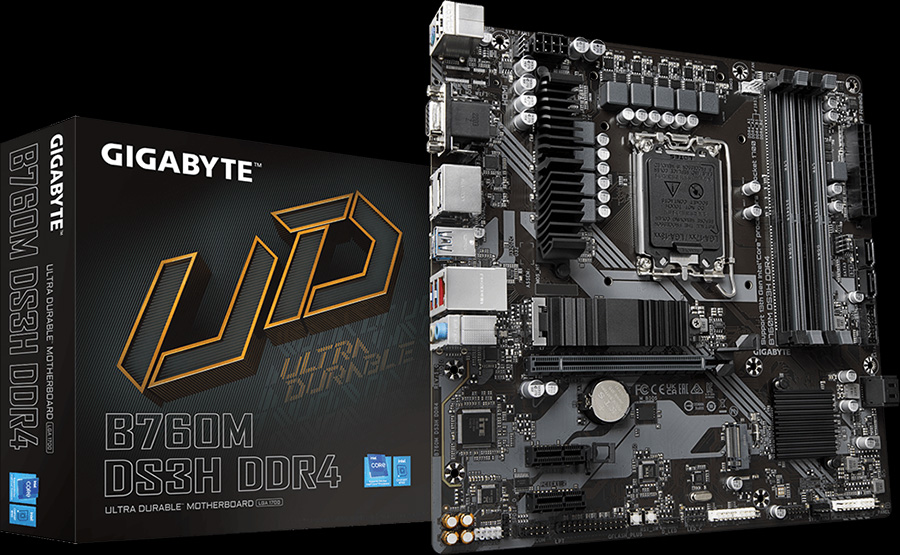 Motherboard Gigabyte B760M DS3H DDR4 & Box - Hero Image