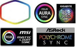 Compatibilidad certificada con motherboards Asus Aura, ASRock RGB, GIGABYTE y MSI RGB.