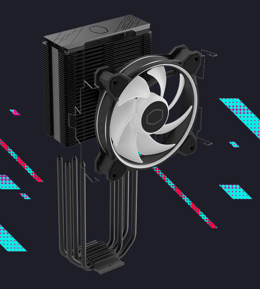 Vista desarmada del Cooler para CPU Cooler Master Hyper 212 Halo Black