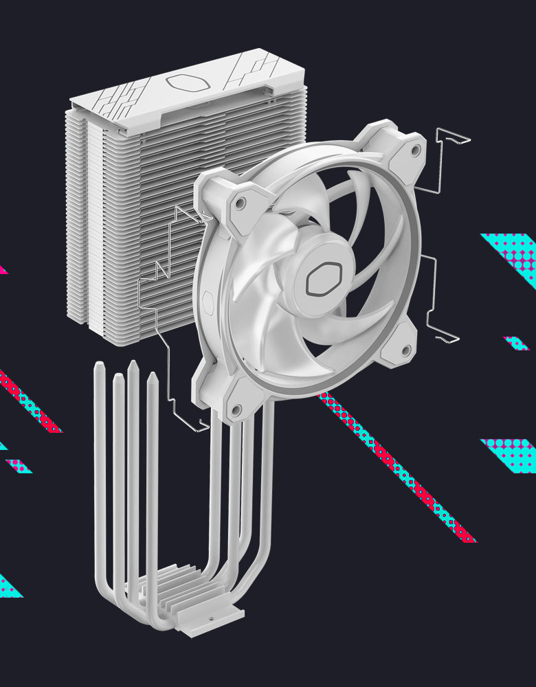 Vista desarmada del Cooler para CPU Cooler Master Hyper 212 Halo White