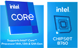 Logos de Intel Core compatible con procesadores Intel Core de 14.ª, 13.ª y 12.ª generación, junto al logo del chipset Intel B760