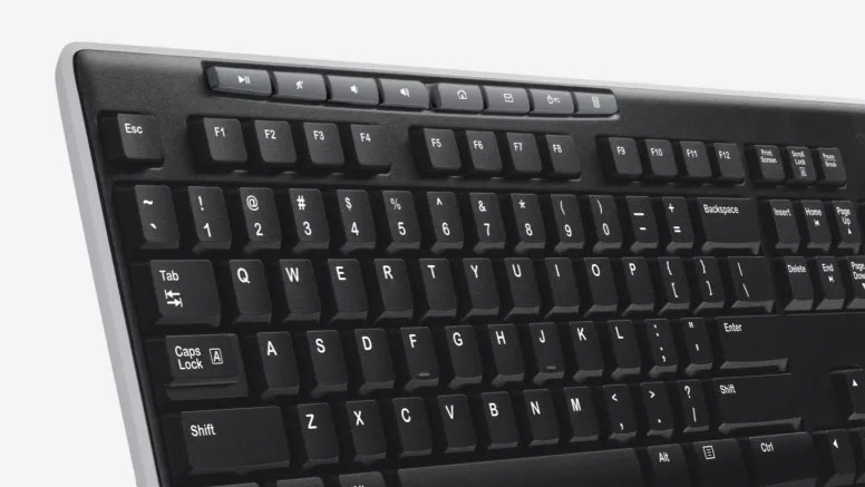 Vista en detalle del Teclado Inalámbrico Logitech K270 mostrando las teclas de función y accesos directos multimedia