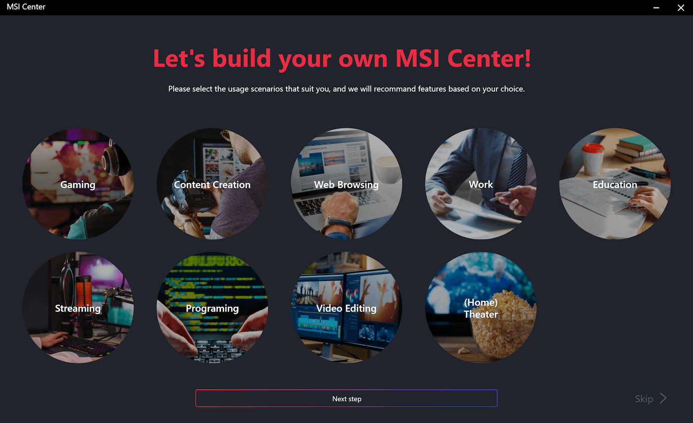 MSI Center Interface