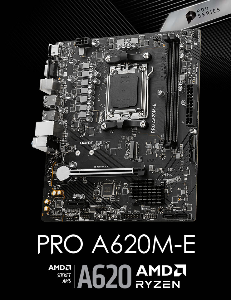 Motherboard MSI PRO A620M-E & Box - Hero Image