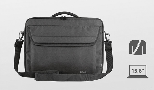 Bolso Trust Atlanta con correa ajustable e íconos de protección y compatibilidad con notebooks de 15,6 pulgadas