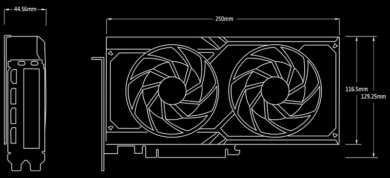 Dimensiones de la placa SAPPHIRE PULSE AMD Radeon™ RX 7600 XT 16GB
