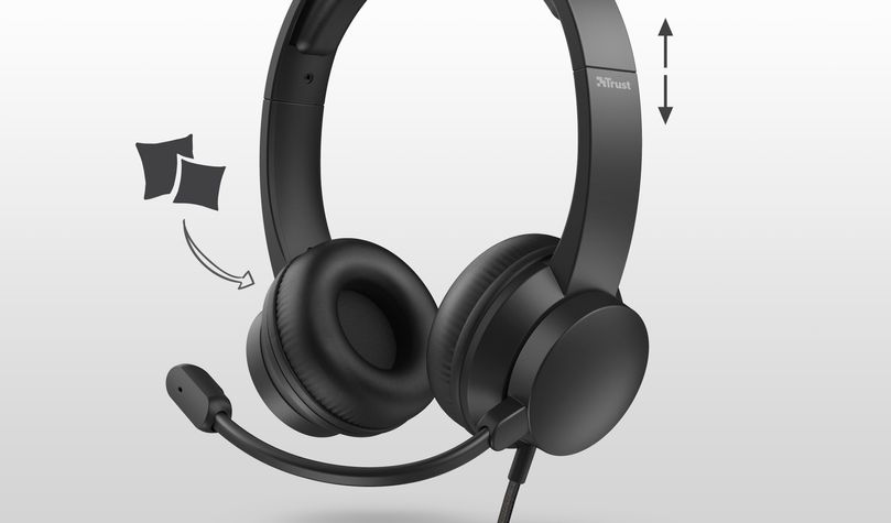 auriculares supraaurales USB Trust Rydo - detalle de las cómodas almohadillas acolchadas y la diadema ajustable