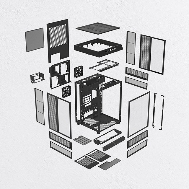 Vista explotada del Gabinete Thermaltake Tower 500 negro, DMD: Diseño Modular Desmontable