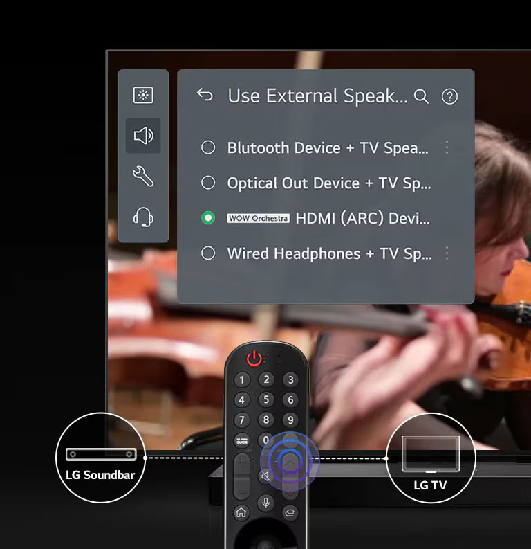 La interfaz para cambiar la configuración se muestra en la pantalla del televisor.