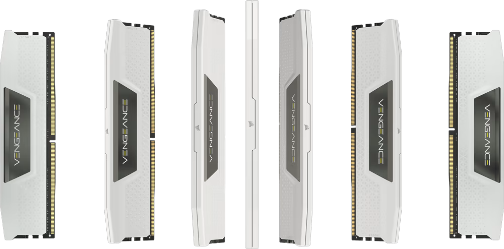 Distatintas vistas de Módulos de memoria RAM CORSAIR VENGEANCE® DDR5 en color blanco
