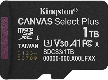 Tarjeta de memoria microSD Kingston Canvas Select Plus SDCS3 1TB con Adaptador